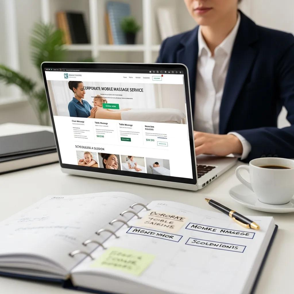 Business professional booking corporate mobile massage services online