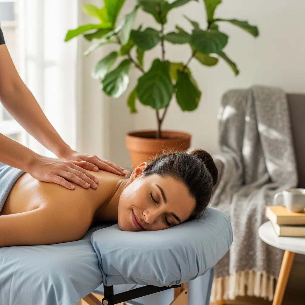 Client enjoying a relaxing mobile massage in a comfortable home environment