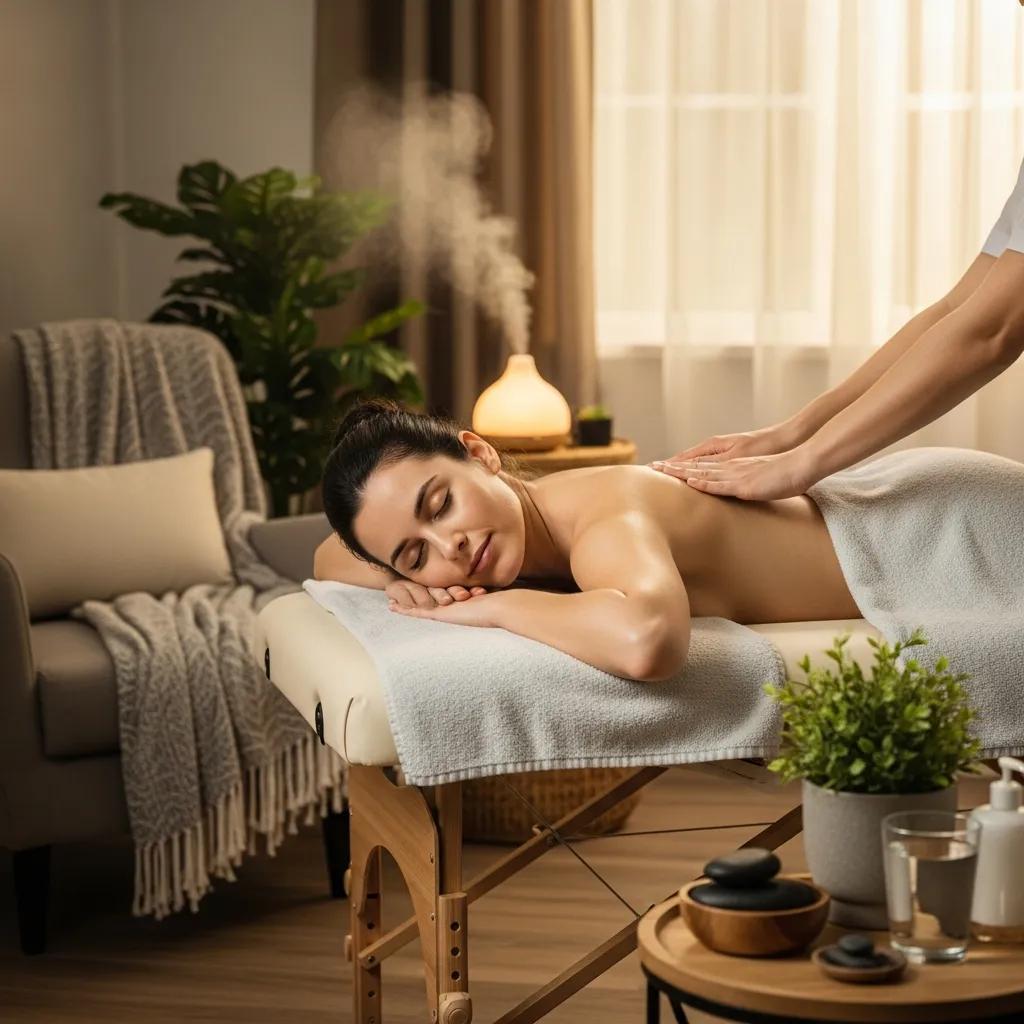 Client experiencing relaxation and stress relief during a mobile remedial massage session