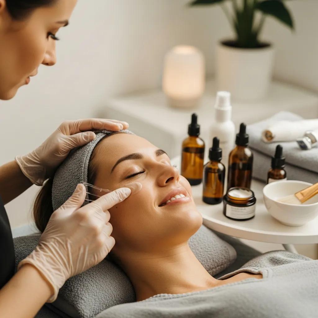 Client receiving a mobile facial treatment with a focus on personalized skincare