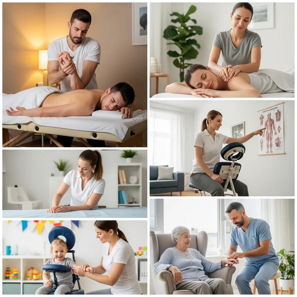 Diverse massage therapy techniques for individuals with disabilities, showcasing personalized care