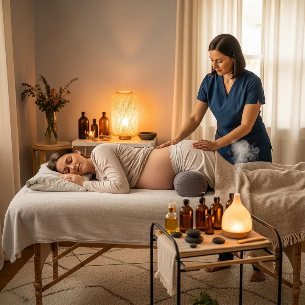 Mobile massage setup in a home for prenatal therapy, highlighting convenience and comfort