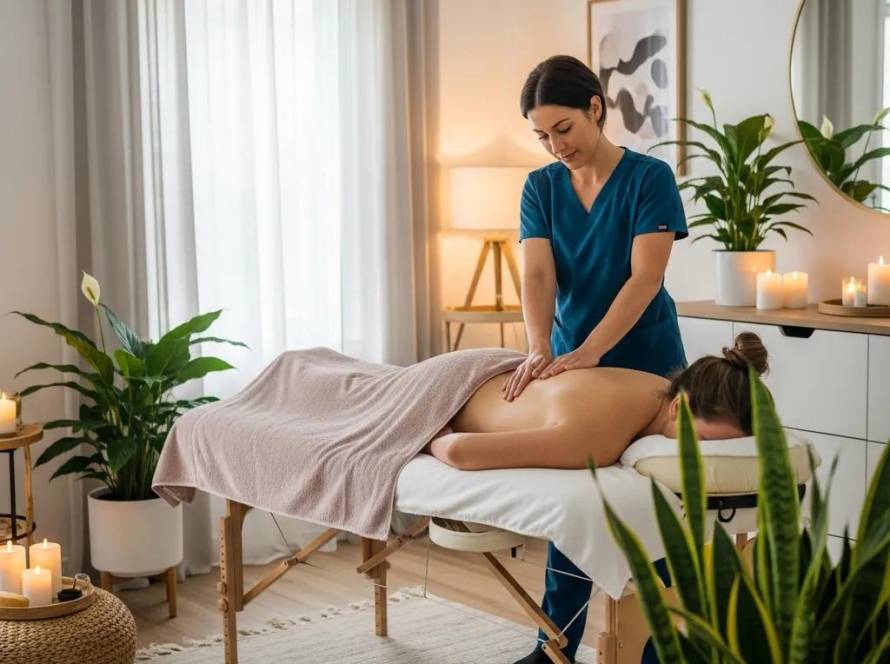 Mobile remedial massage therapist providing in-home therapy in a calming environment