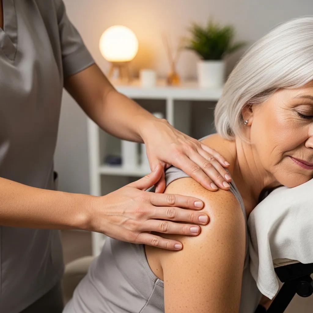 Therapist demonstrating specialized massage techniques for seniors, highlighting personalized care and comfort