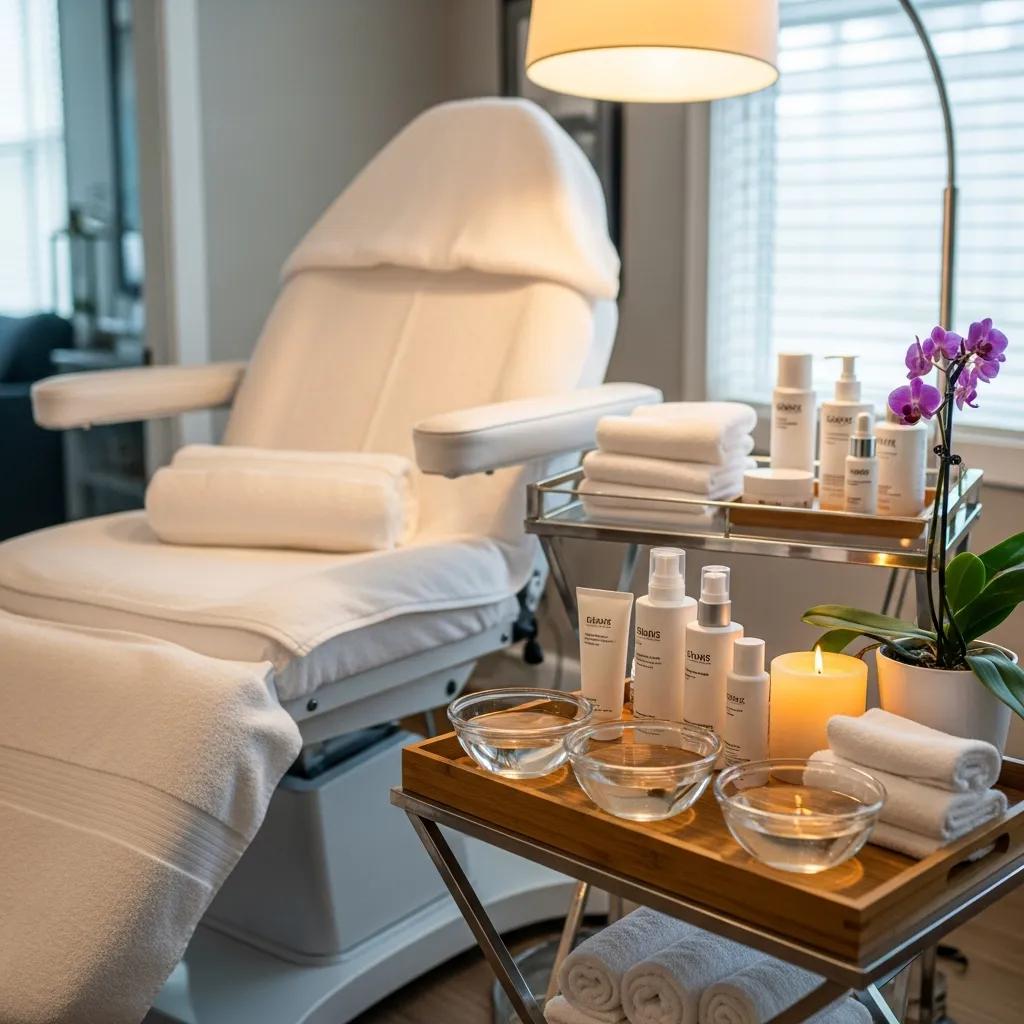 Well-prepared home environment for a mobile facial treatment with skincare products