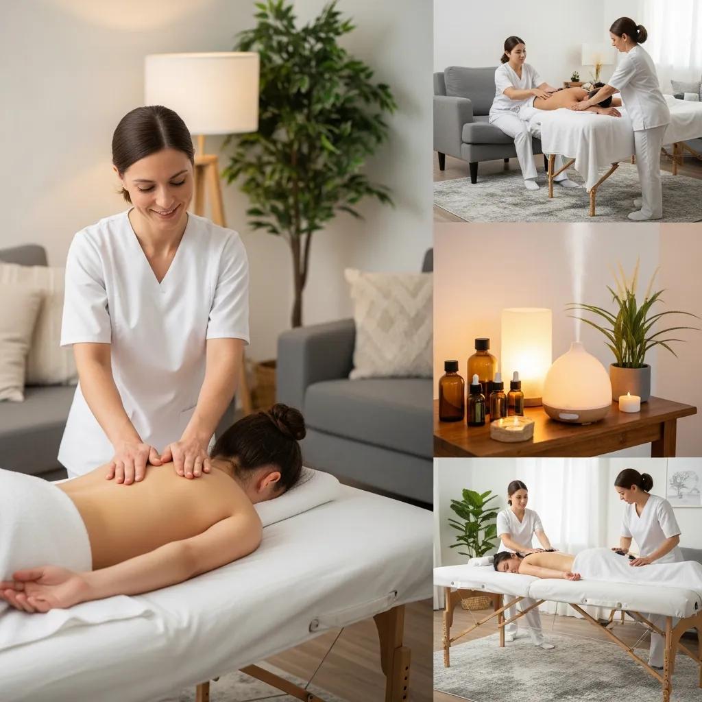 Therapist performing relaxation massage in a home setting