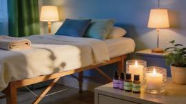 Relaxing massage therapy setting with candles and essential oils, Mobile and Home Therapies in Western Sydney.