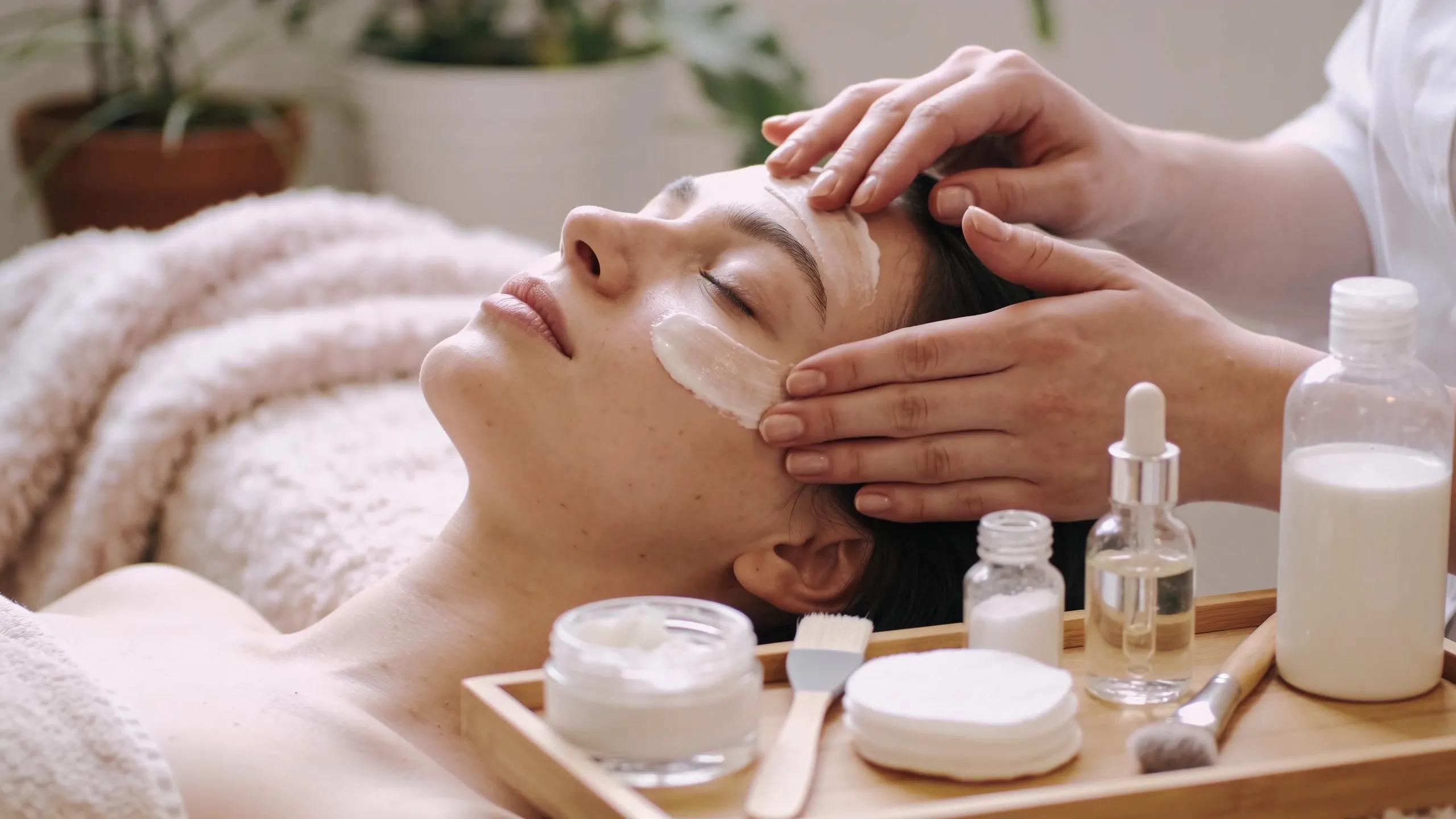 Spa facial treatment in a serene home setting, illustrating relaxation and care