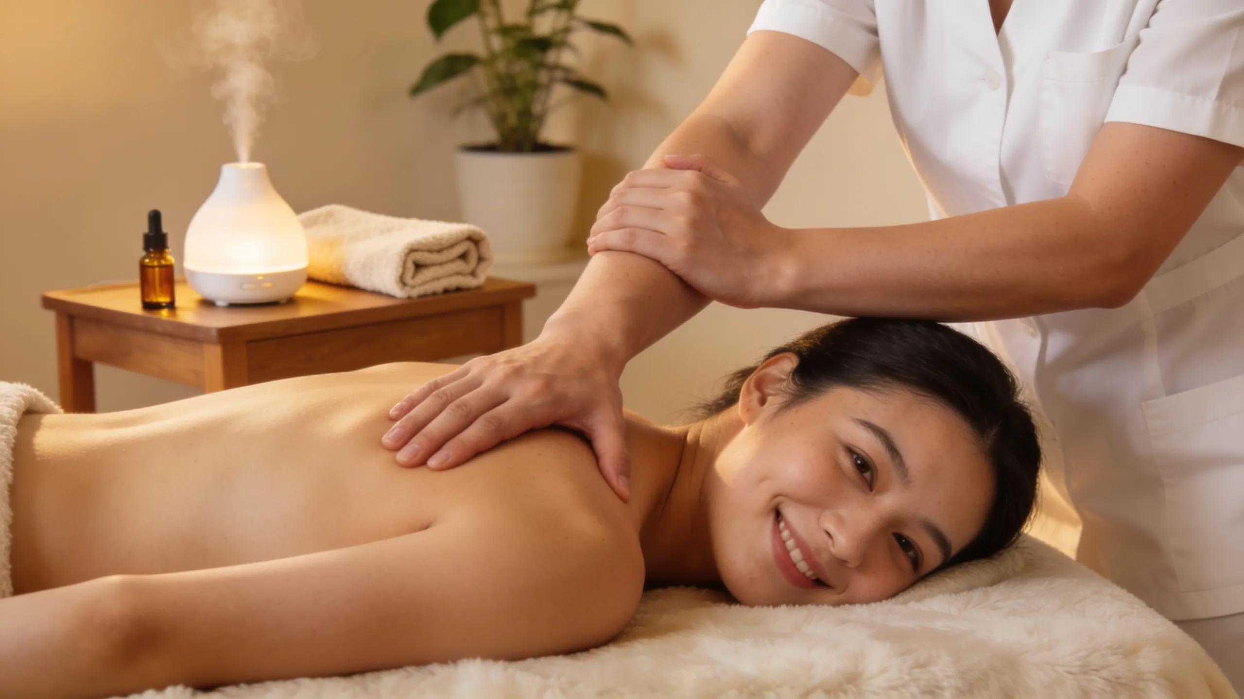 Therapist delivering personalized deep tissue massage in a cozy home setting, enhancing relaxation and wellness